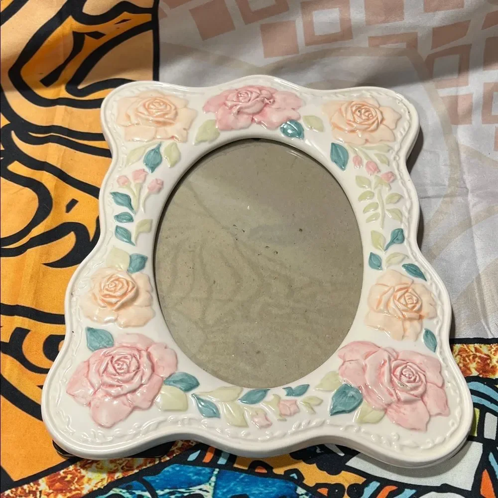 Floral Ceramic Picture Frame - White, Peach and Pink - 5x7